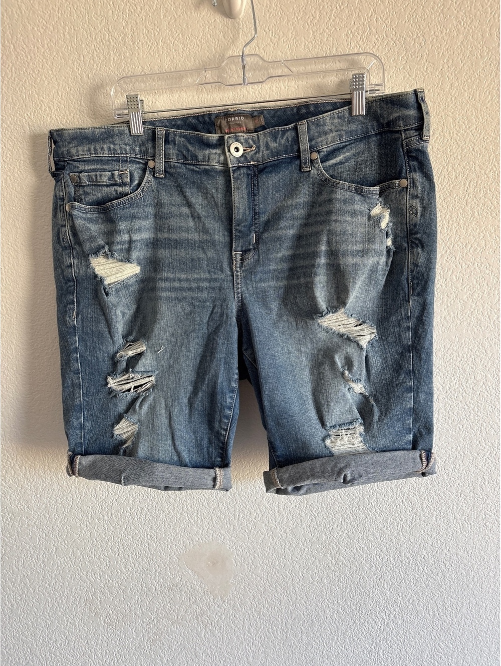 Torrid Mid-Rise Distressed Denim Bermuda Shorts Size 18